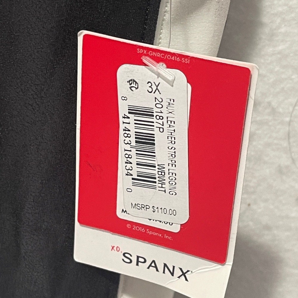 Spanx Faux Leather Black With White Stripe Women's Leggings 20187P 3X Flattering - Picture 4 of 8